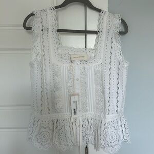Loeffler Randall Arden Scalloped Embroidery Cotton Top NWT Sz Small